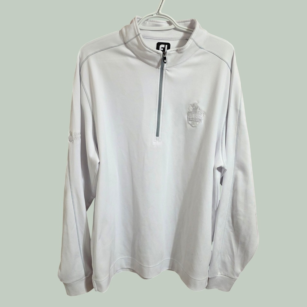 FootJoy Men XL 1/4 Zip Pullover White Golf Performance Caliber Classix 2021 Logo